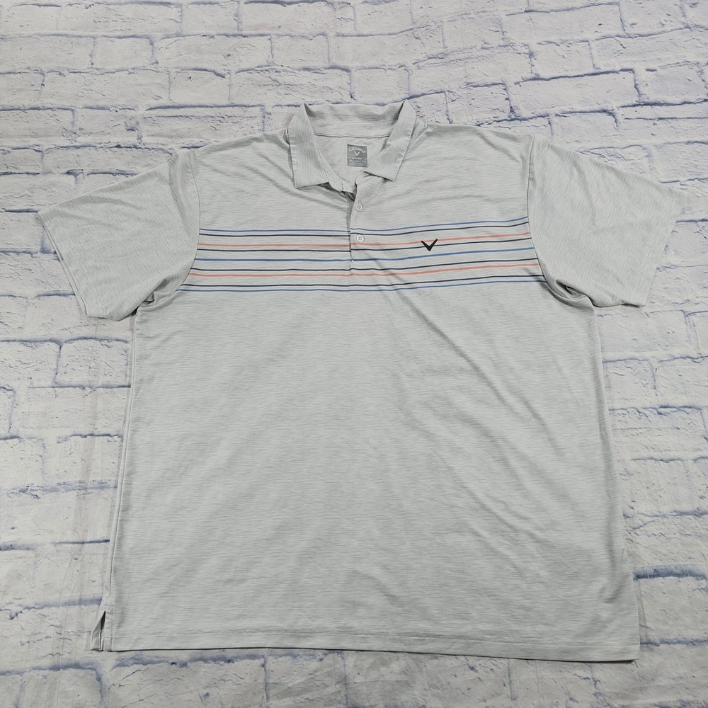 Callaway Polo Shirt MENS XXL Gray Striped Opti-Dri Short Sleeve Golf Athletic